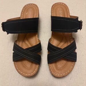 Black Sandals with Stitch Detailing